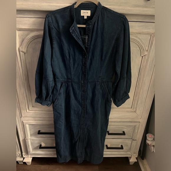 Joie Tallula Classic Denim Midi Utility Dress Balloon Sleeves - Picture 4 of 9